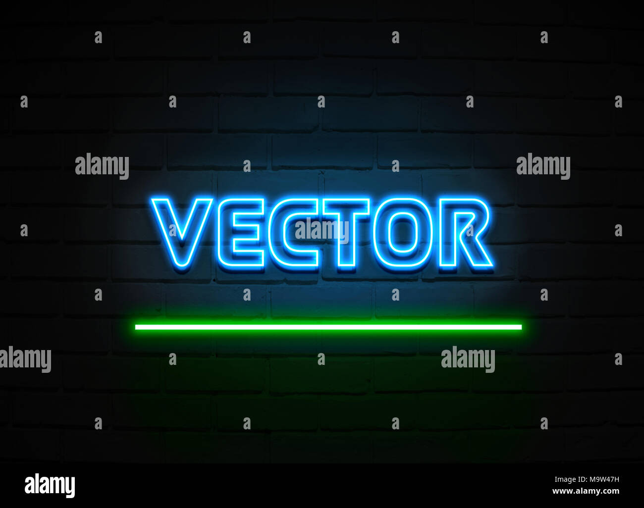 Vector neon sign Glowing Neon Sign on brickwall wall 3D rendered