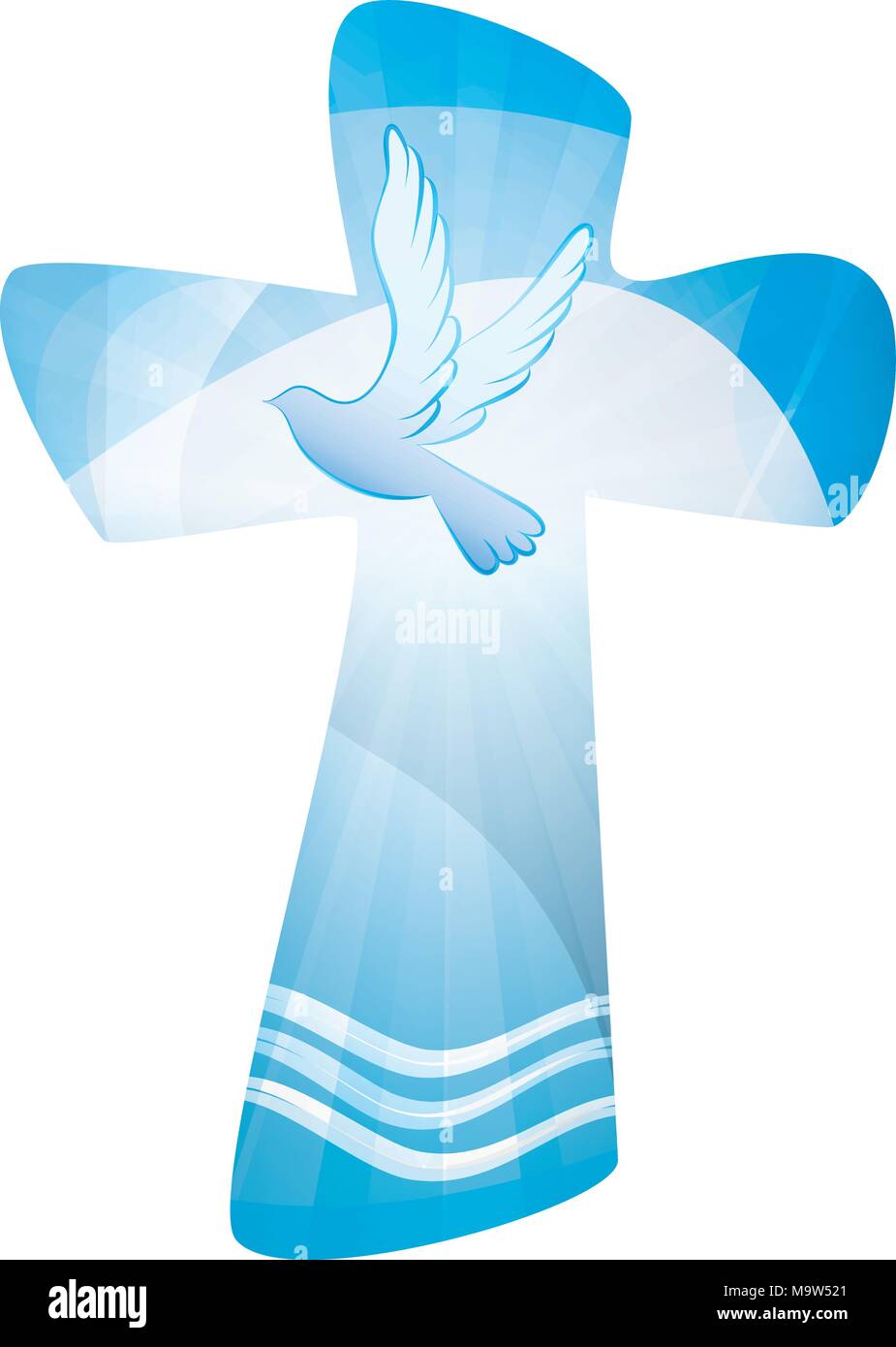 Baptism christian cross waves of water and dove. Multiple.exposure