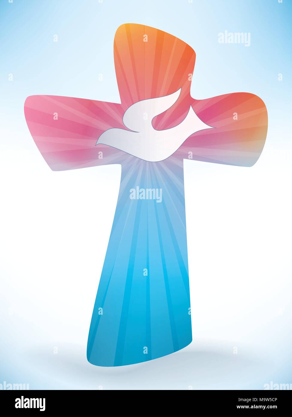 Christian cross with dove. Holy spirit symbol on colored background