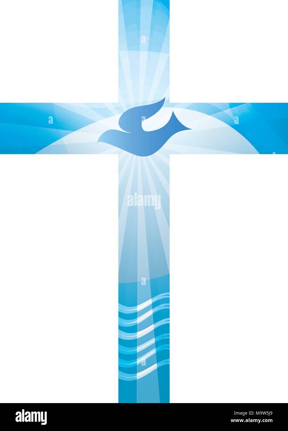 Christian cross baptism with waves of water and dove on blue background.  Religious sign. Multiple.exposure Stock Vector Image & Art - Alamy