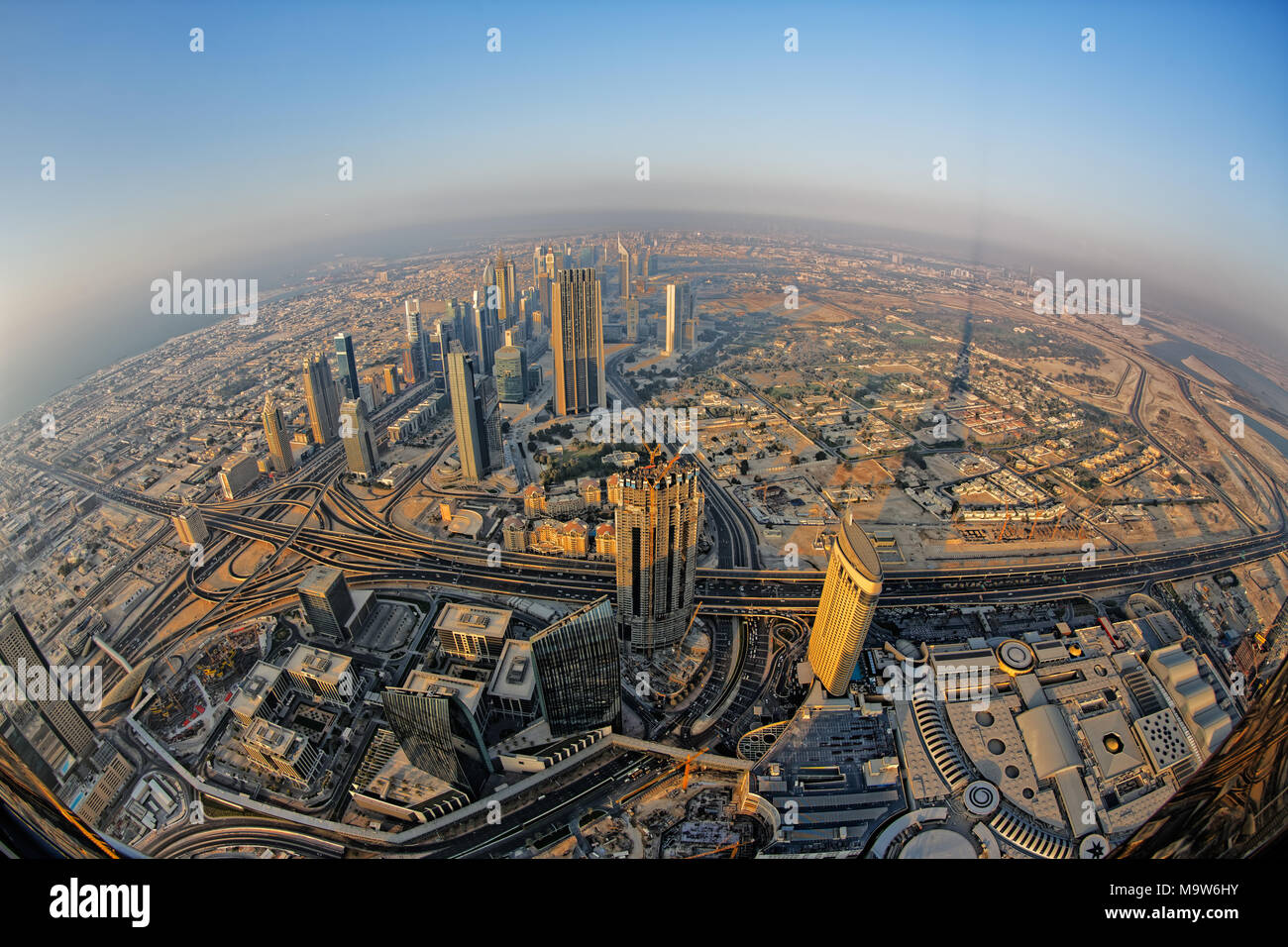 View of Downtown Dubai from Burj Khalifa. Stock Photo
