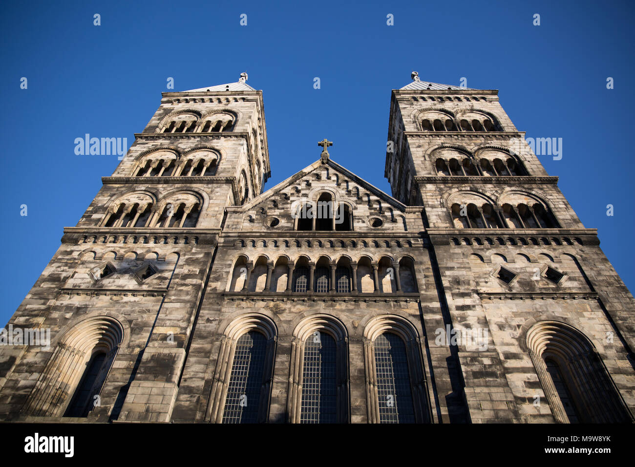 Lund Cathedral in Sweden, viewed from below Stock Photo Alamy