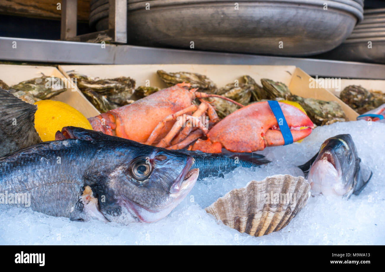 Seafood waiting to be cooked, French outdoor restaurant, Nice Stock Photo