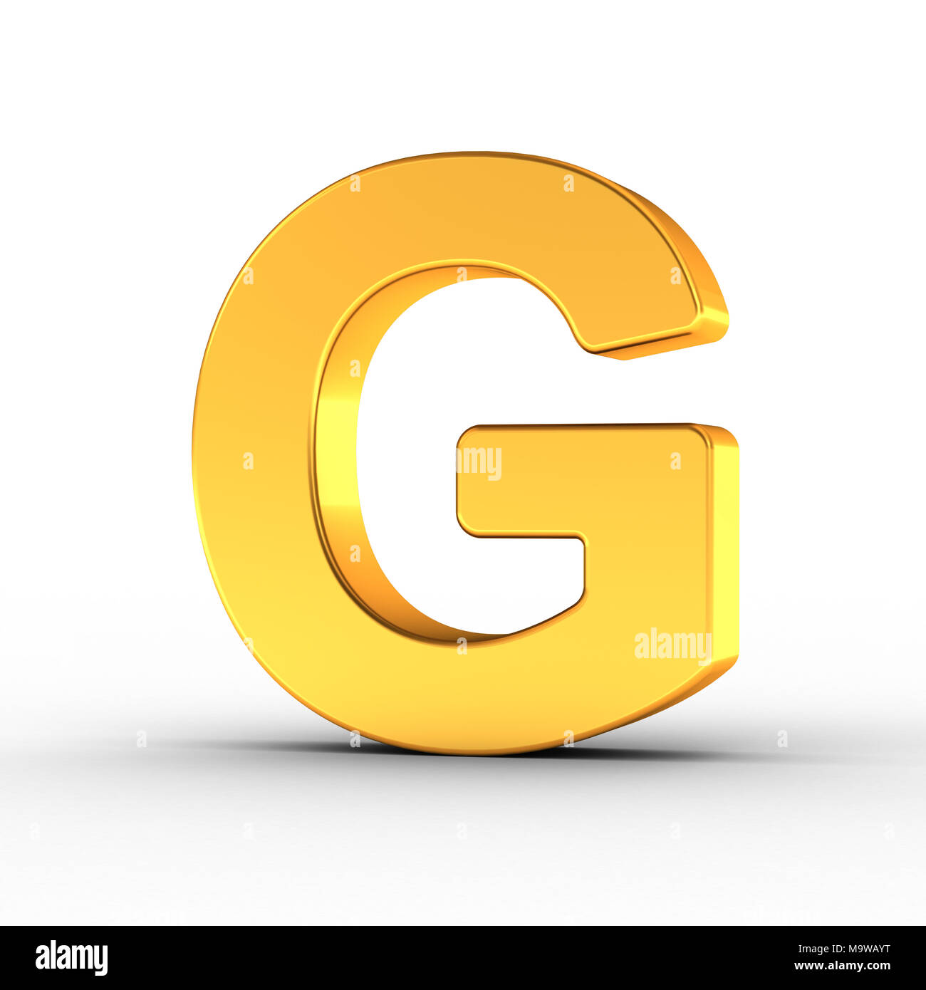 The Letter G as a polished golden object over white background with clipping path for quick and accurate isolation. Stock Photo
