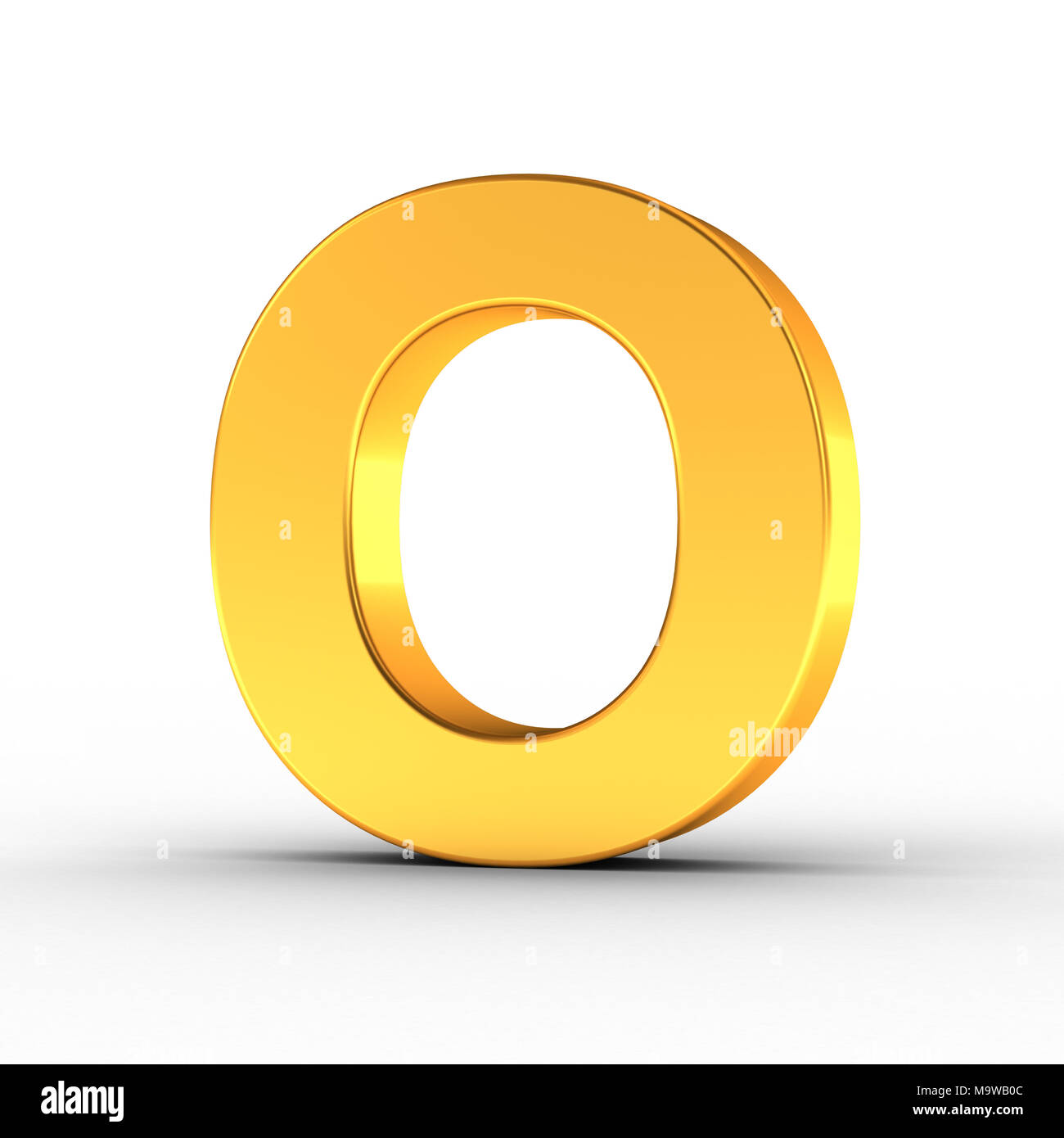 The Letter O as a polished golden object over white background with clipping path for quick and accurate isolation. Stock Photo