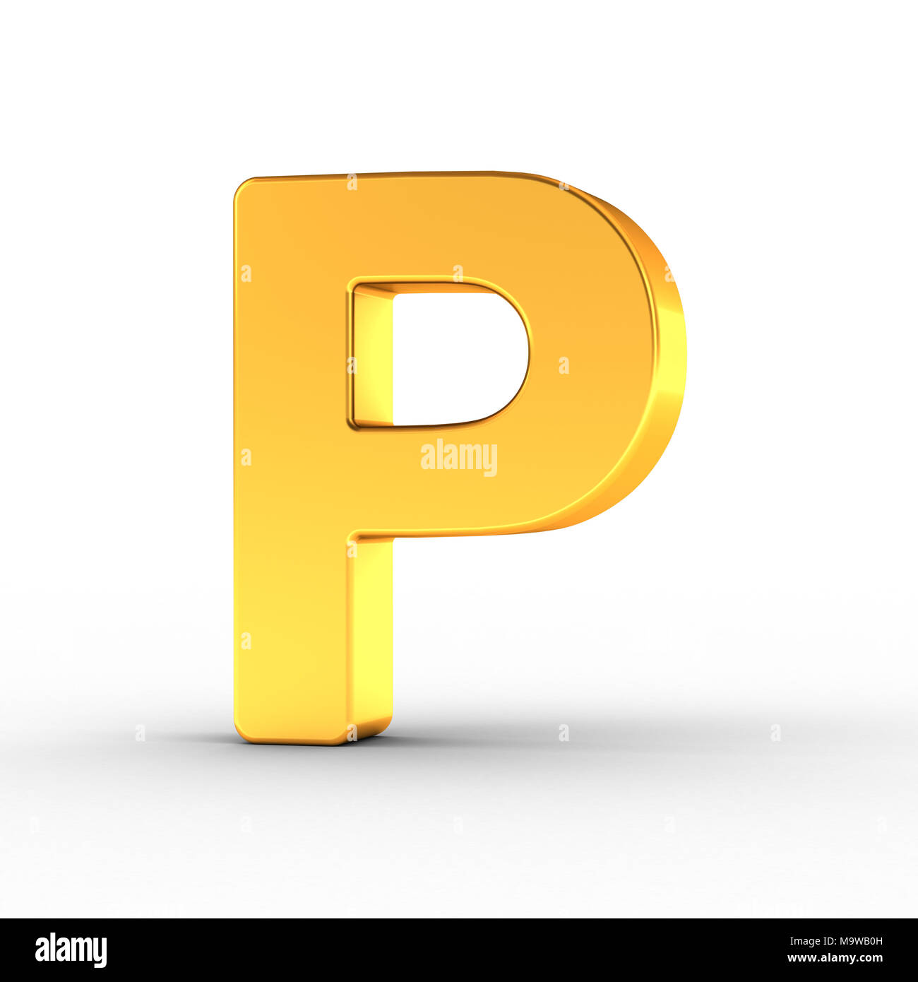 The Letter P as a polished golden object over white background with clipping path for quick and accurate isolation. Stock Photo