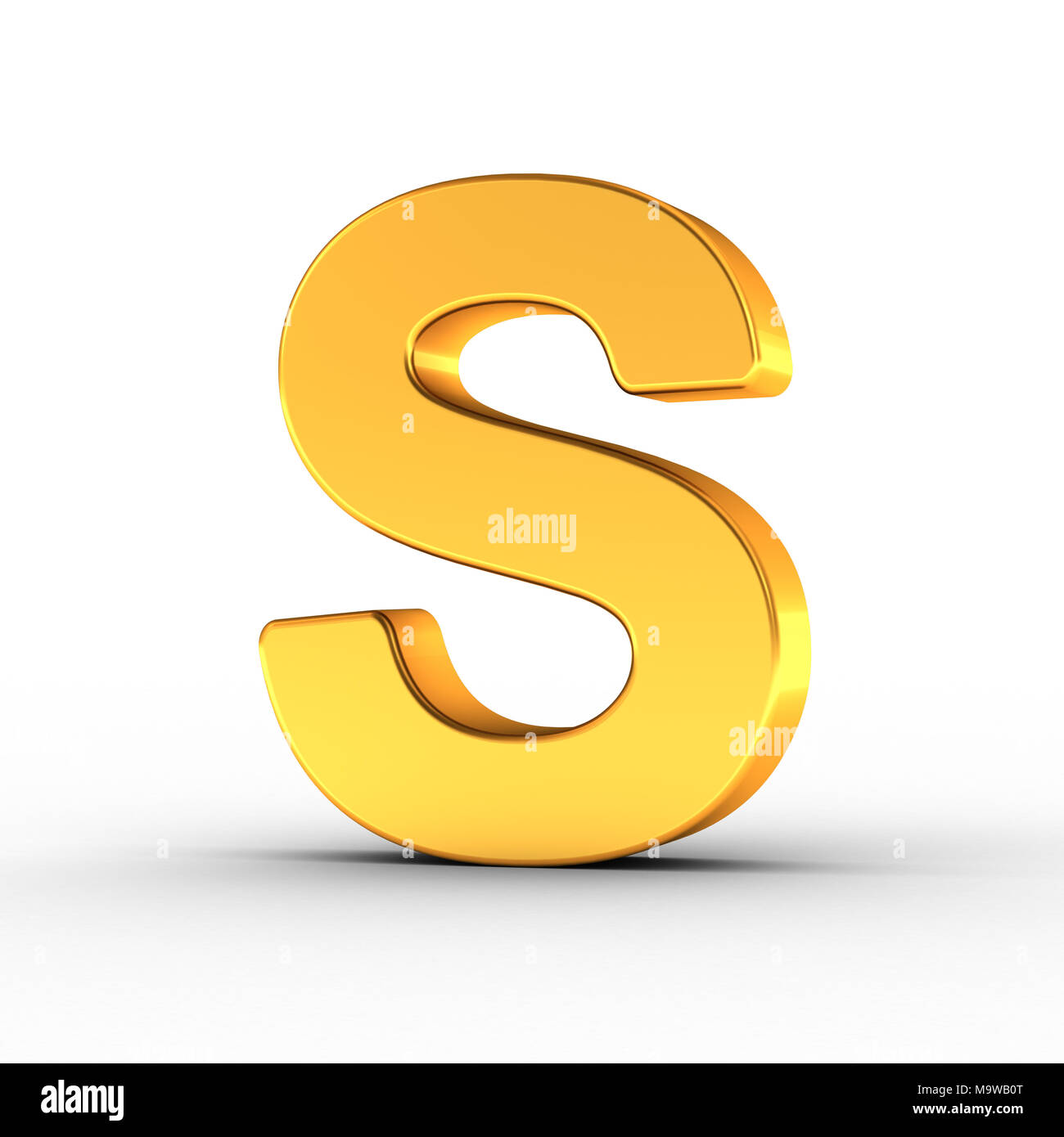 The Letter S as a polished golden object over white background with clipping path for quick and accurate isolation. Stock Photo