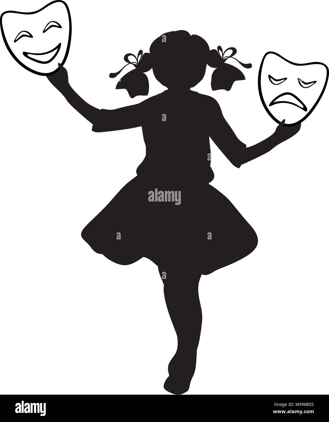 Silhouette girl actress. World theatre day. Stock Vector