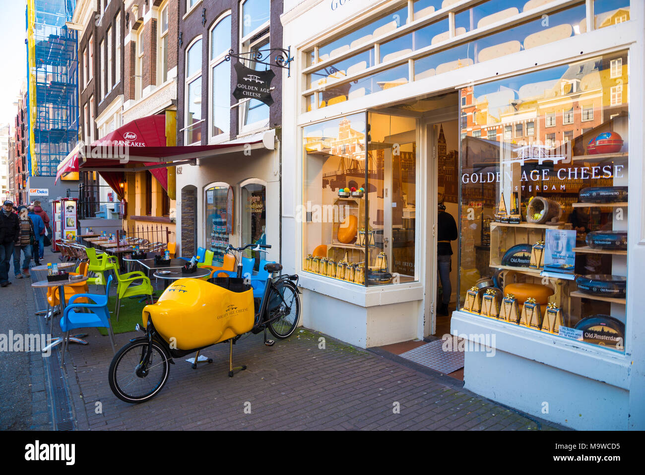 Amsterdam, Netherlands - April 19, 2017: Dutch cheese shop offers large selection of goods, the Netherlands. Stock Photo