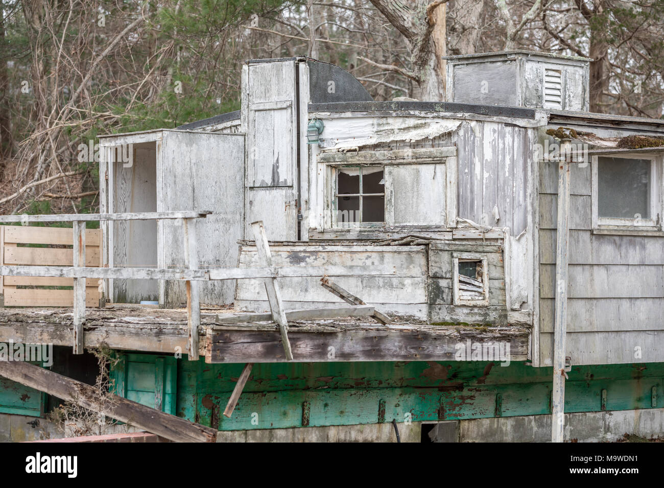 old dilapidated structure on the verge of falling down in long island ny Stock Photo