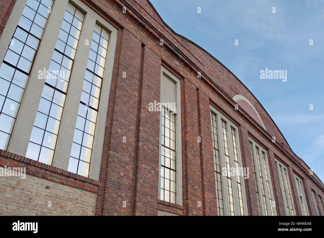 Lonely standing facade of the former historic bulding of Siemens factory in Goerlitz, east Germany. Stock Photo