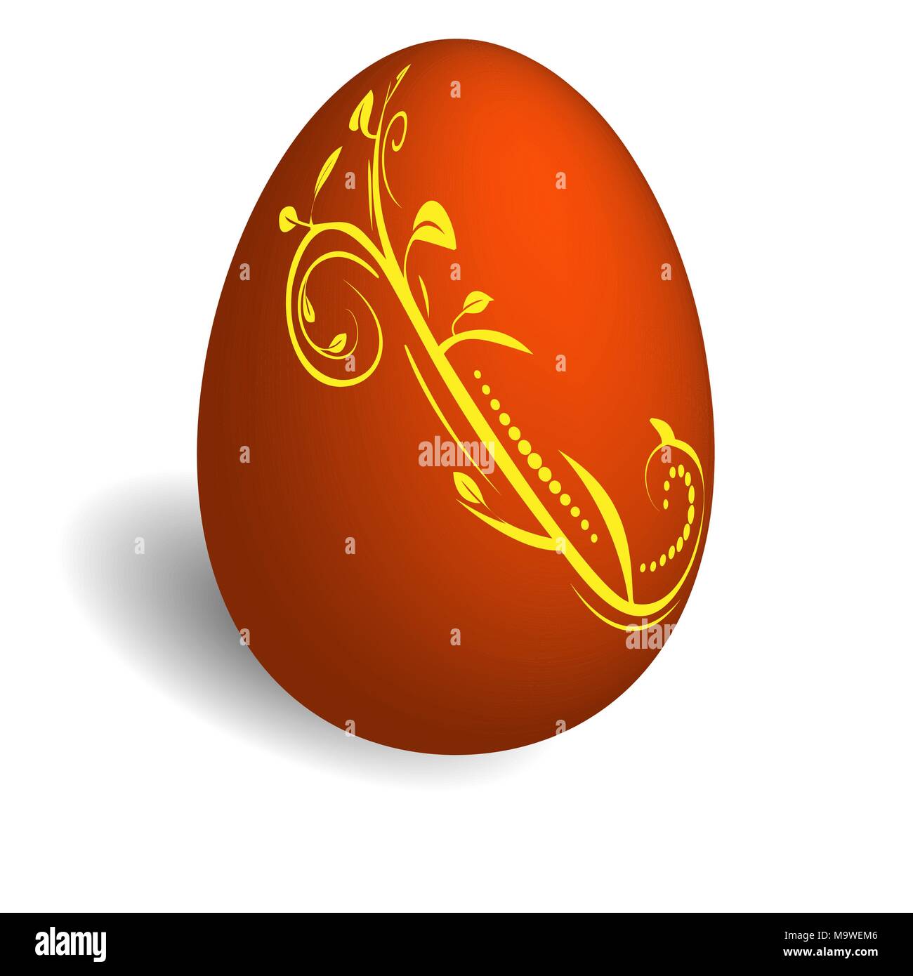 Vector illustration of a red easter egg with a yellow floral pattern ...
