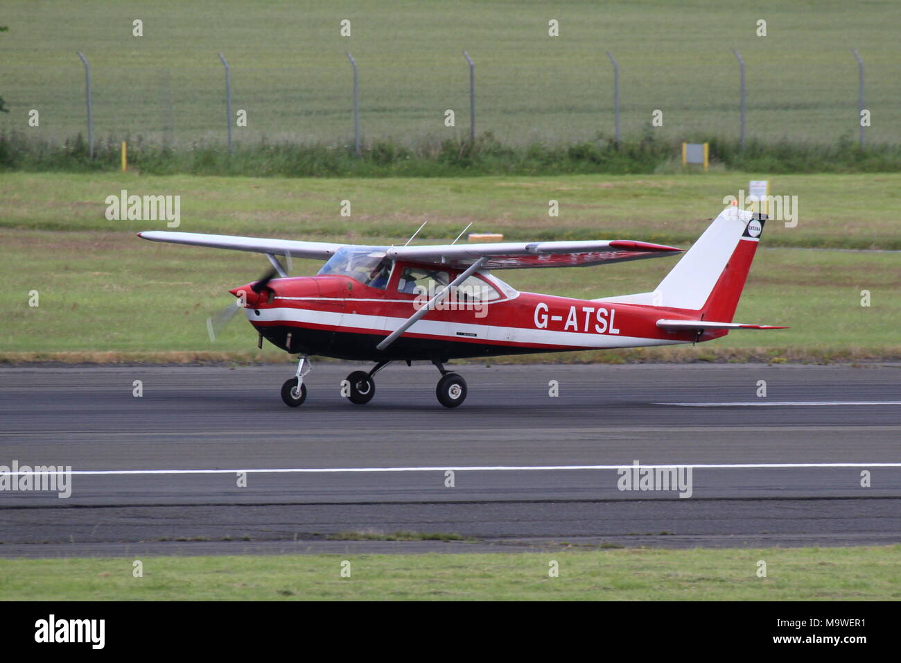 G-ATSL, a privately-owned Reims-Cessna F172G Skyhawk, at Prestwick Airport in Ayrshire. Stock Photo