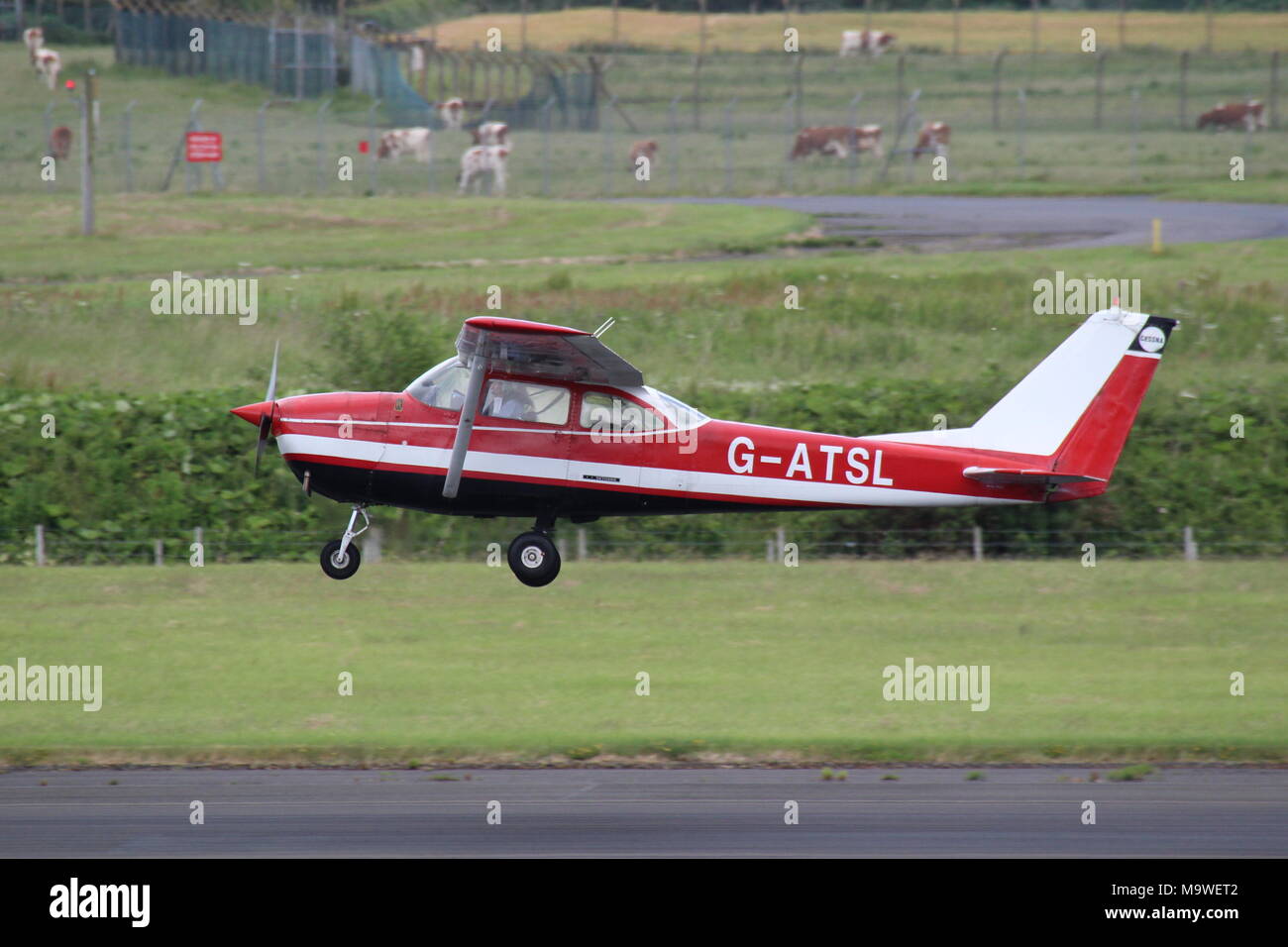 G-ATSL, a privately-owned Reims-Cessna F172G Skyhawk, at Prestwick Airport in Ayrshire. Stock Photo