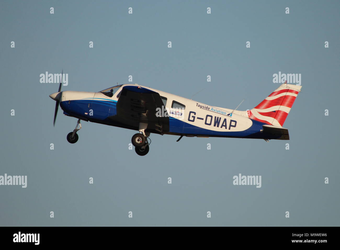 G-OWAP, a Piper PA-28-161 Warrior II operated by Tayside Aviation, at Prestwick Airport in Ayrshire. Stock Photo