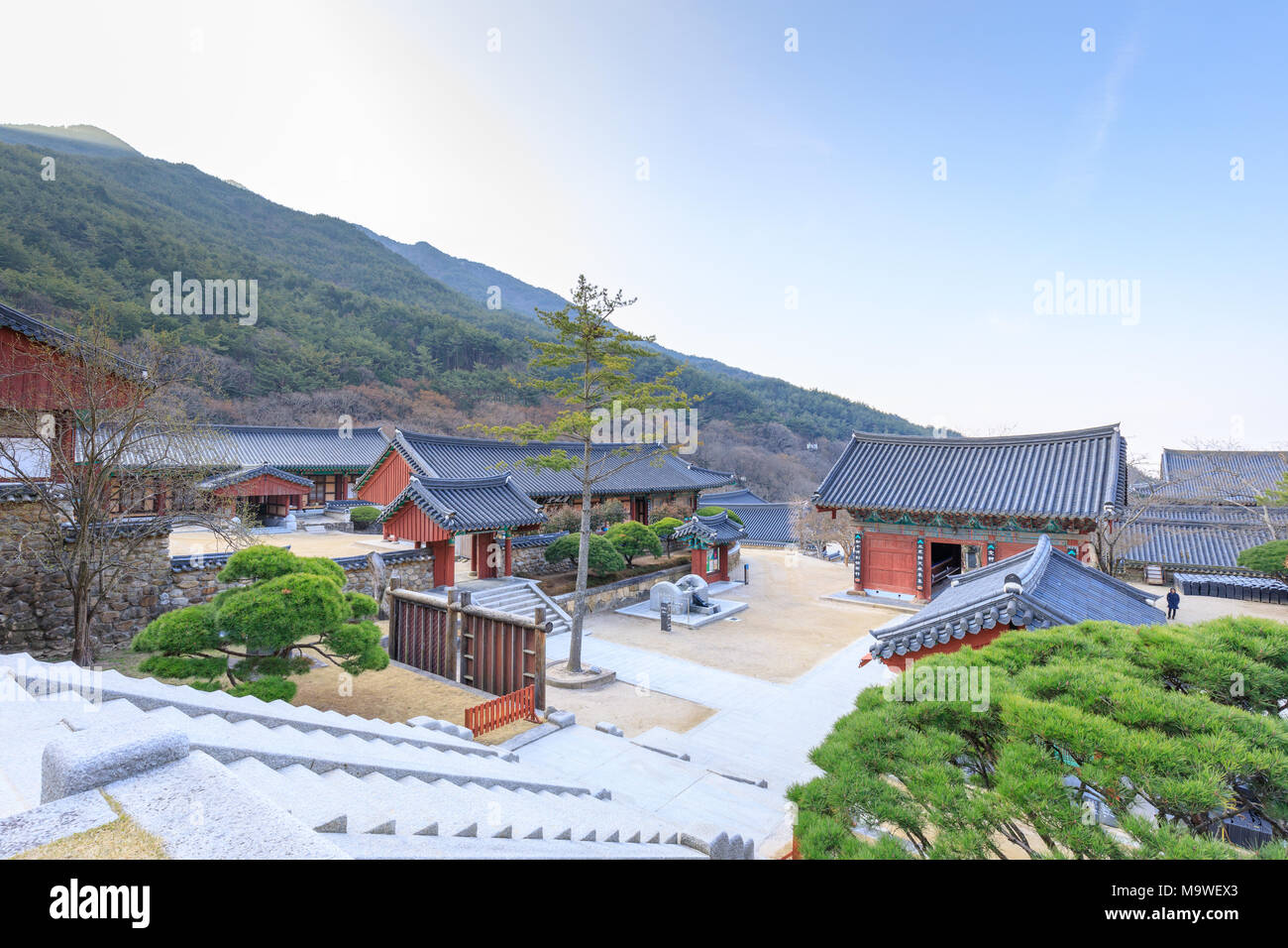Gurye, South Korea - March 26, 2018 : Scenery of Hwaeomsa Temple, which is the ancient Korean buddhist temple in Jirisan National Park Stock Photo