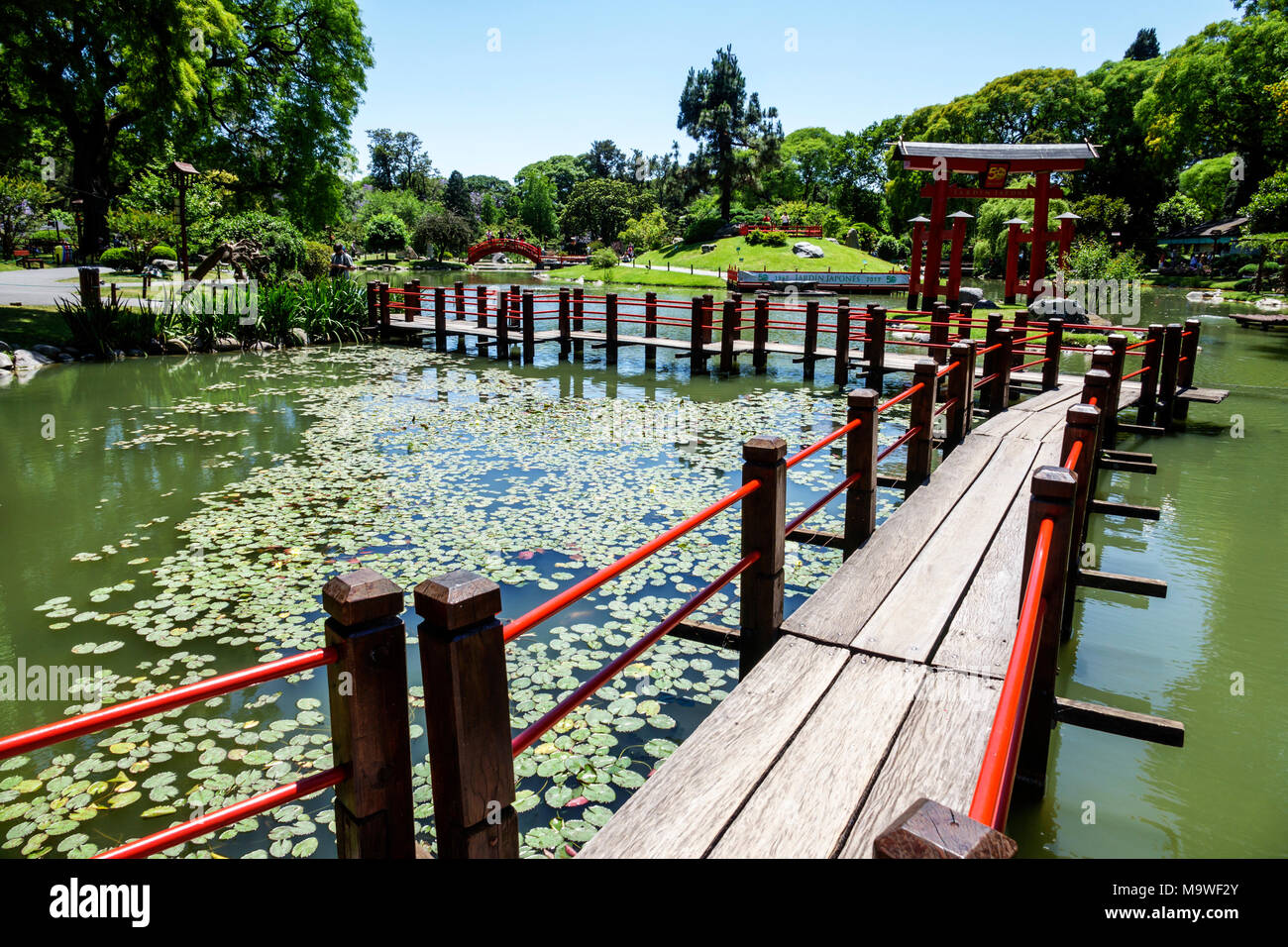 Buenos Aires Argentina,Recoleta,Japanese Garden Jardin Japones,botanical,carp lake,bridge,raised path boardwalk over water,Hispanic,ARG171130083 Stock Photo