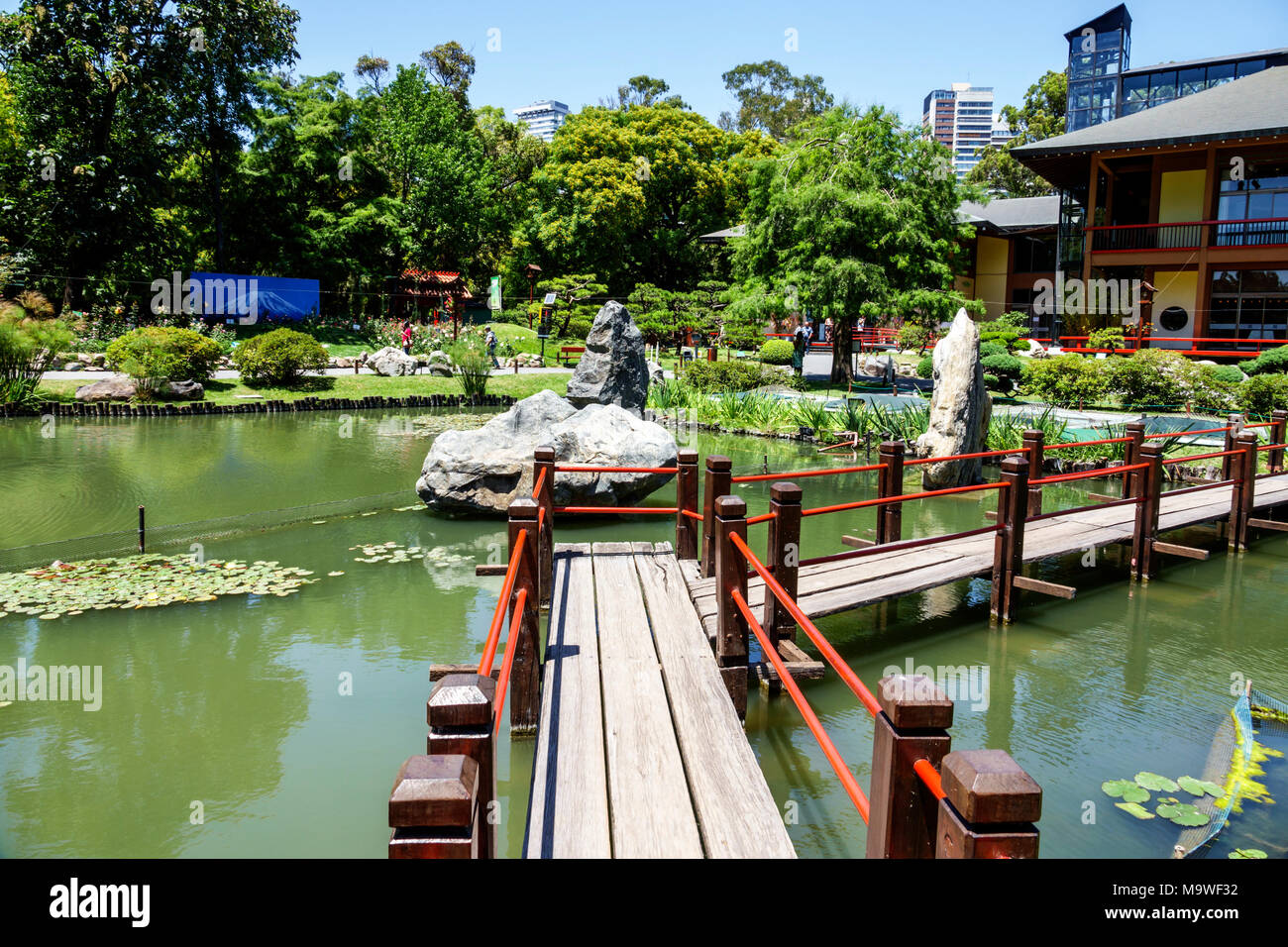 Buenos Aires Argentina,Recoleta,Japanese Garden Jardin Japones,botanical,carp lake,bridge,raised path boardwalk over water,Hispanic,ARG171130084 Stock Photo