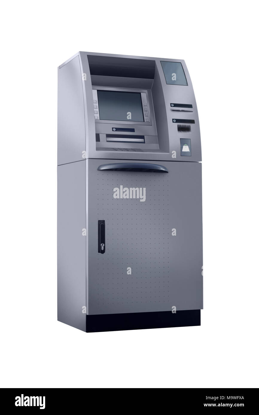 retouched clean atm cash machine isolated on white background, high resolution Stock Photo