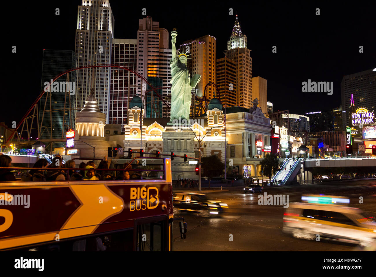 New York-New York seen from the Big Bus night tour. Las Vegas, Narvarda,  U.S.A Stock Photo - Alamy