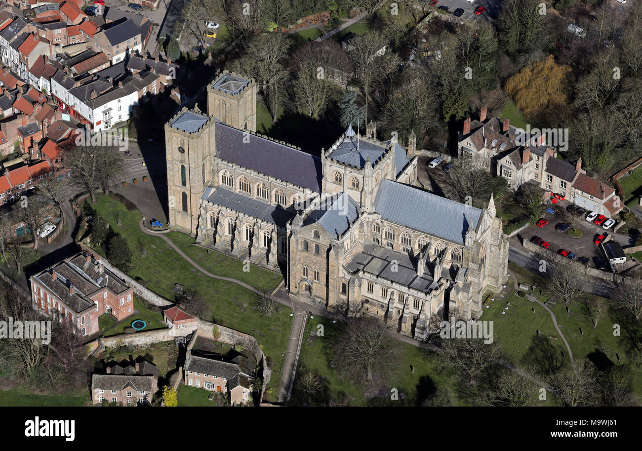 aerial view of Ripon Cathedral, North Yorkshire Stock Photo