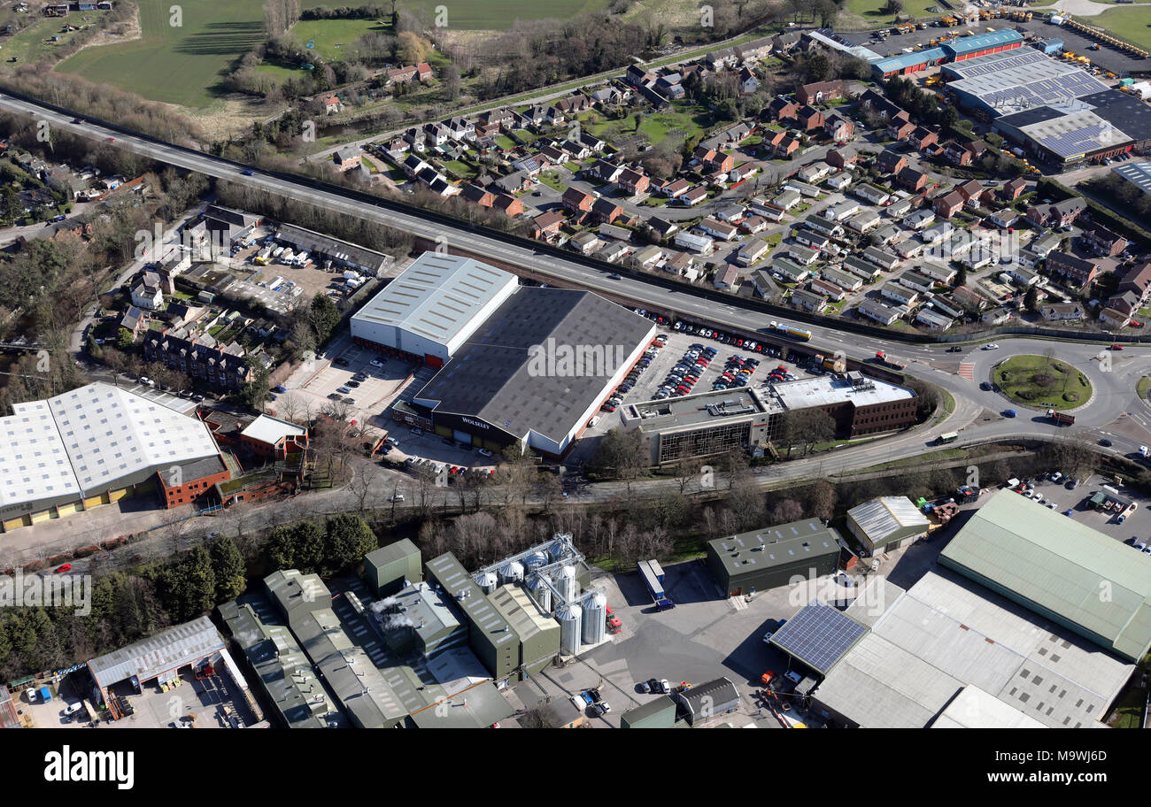 aerial view of Wolseley Factory, Ripon, North Yorkshire Stock Photo