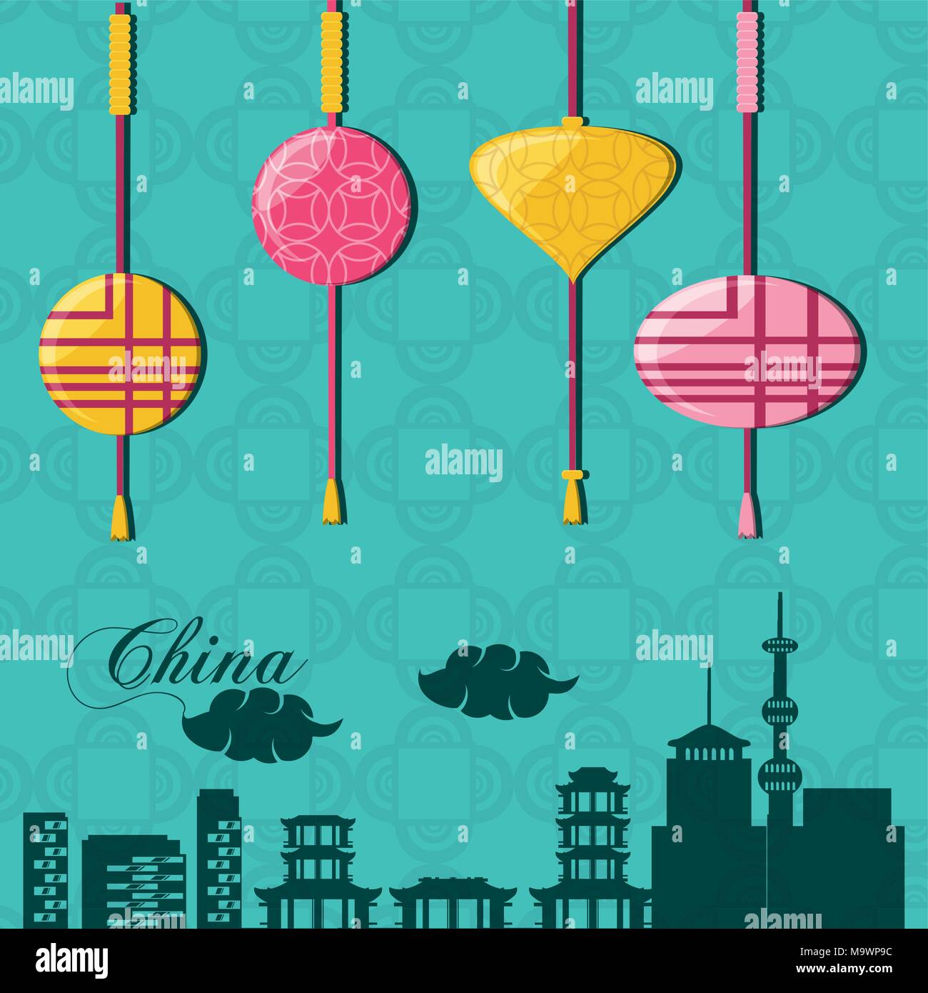 Chinese Culture Architecture Icons Vector Illustration Design Stock