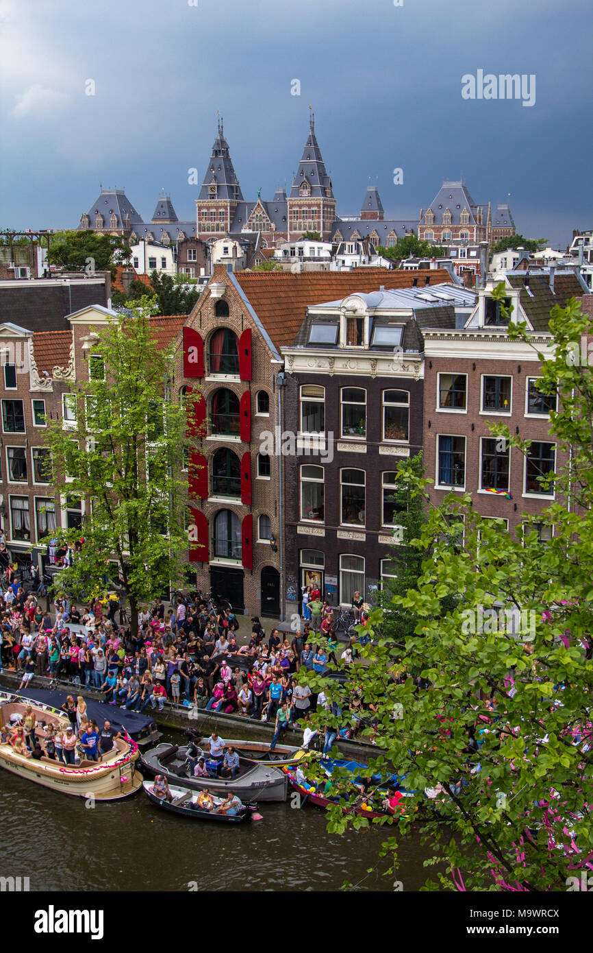 A view on the canal houses and the Rijksmuseum in Amsterdam the Netherlands. Stock Photo