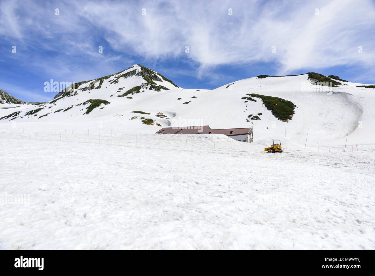Views of the Tateyama Mountain Range at Murodo. Murodo is the highest point along the Tateyama Kurobe Alpine Route. Stock Photo