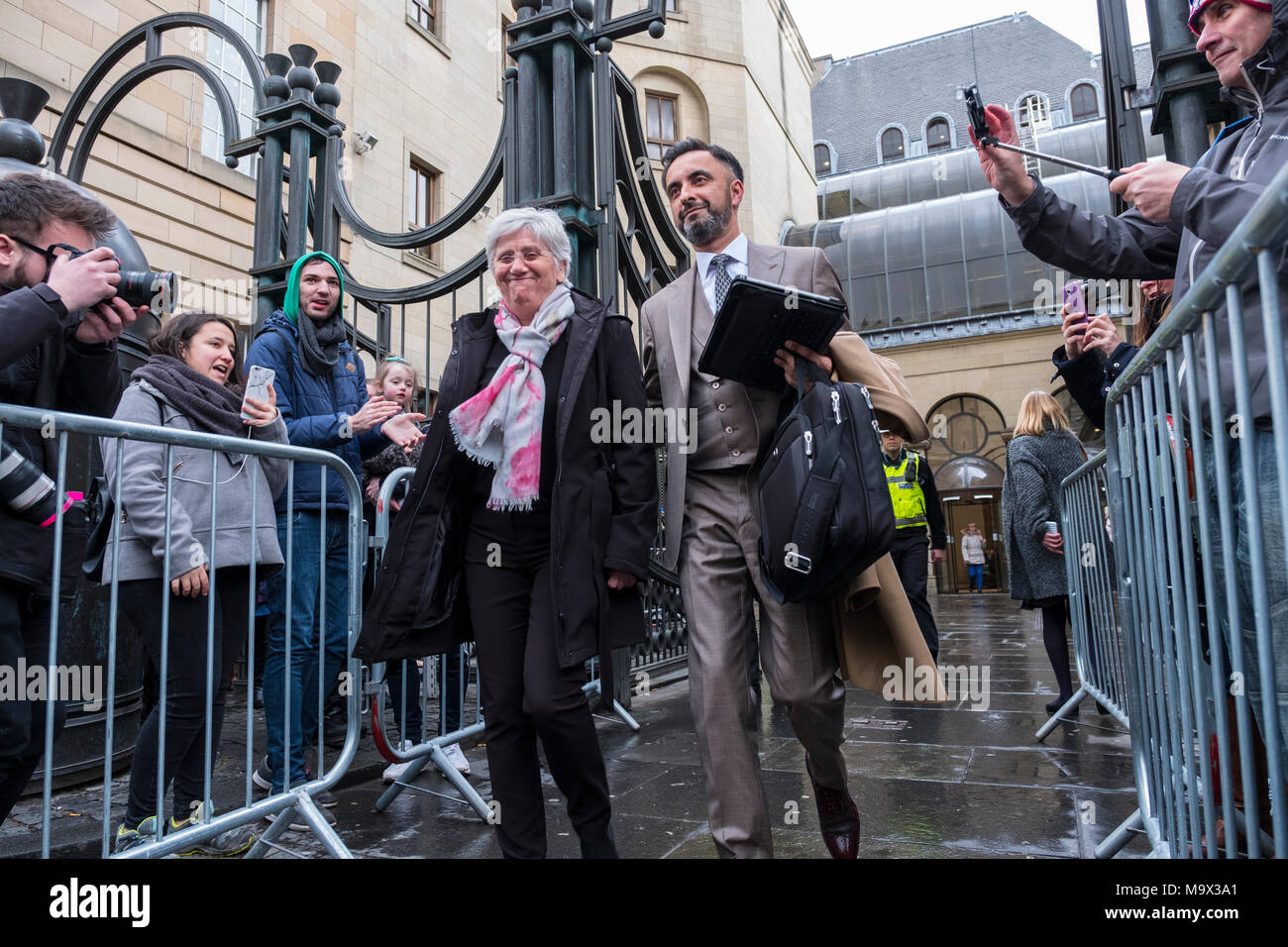 Edinburgh, Scotland,UK. 28 March 2018.  Clara Ponsati  leaving  Edinburgh Sheriff Court after her hearing. Ponsati faces extradition to Spain to face charges of rebellion over her support of Catalan Independence. Credit: Iain Masterton/Alamy Live News Stock Photo