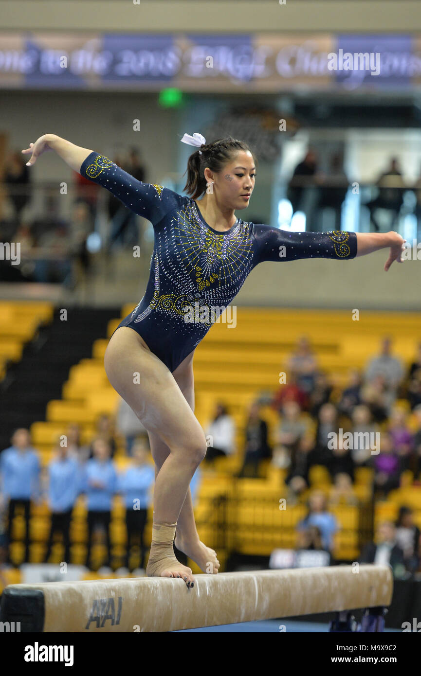 Towson, Maryland, USA. 24th Mar, 2018. LIZ PFEILER competes on the balance beam during the meet held at SECU Arena in Towson, Maryland. Credit: Amy Sanderson/ZUMA Wire/Alamy Live News Stock Photo