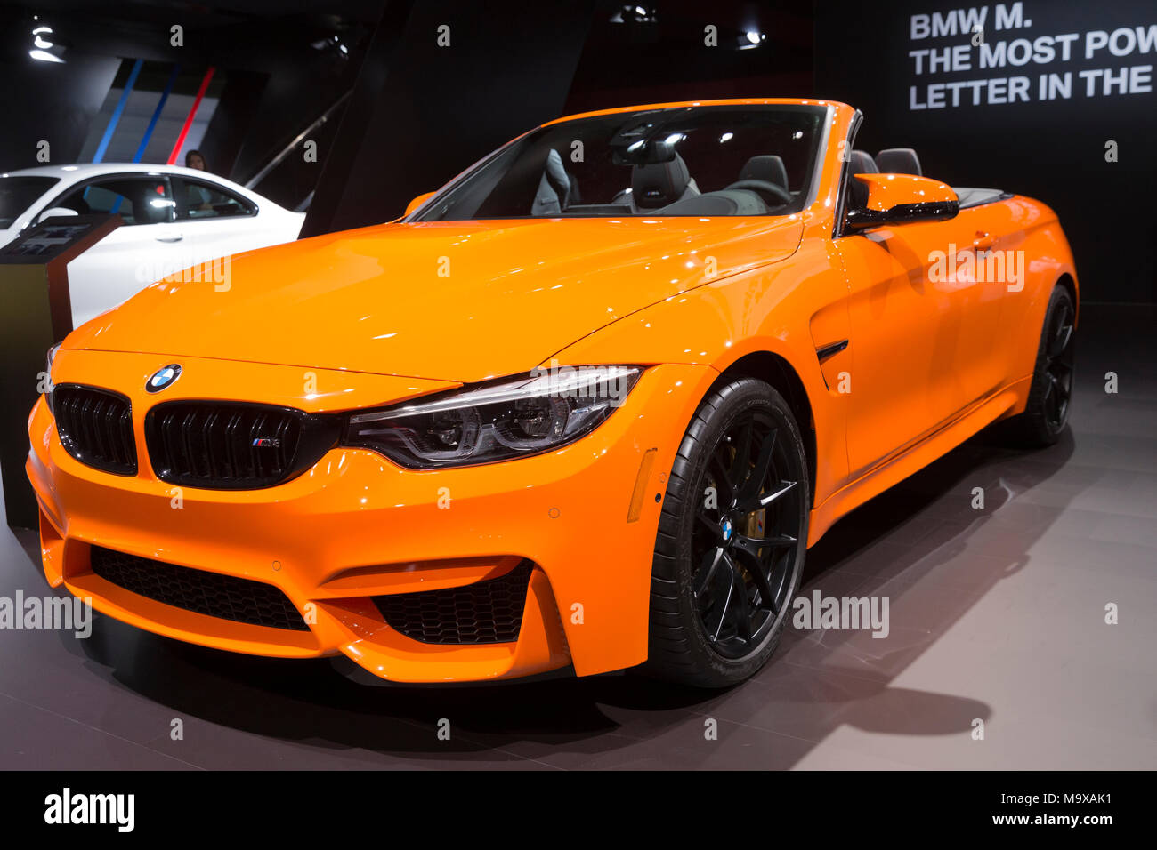New York, USA. 28th Mar, 2018. BMW M4 Cabriolet 2019 on display at 2018