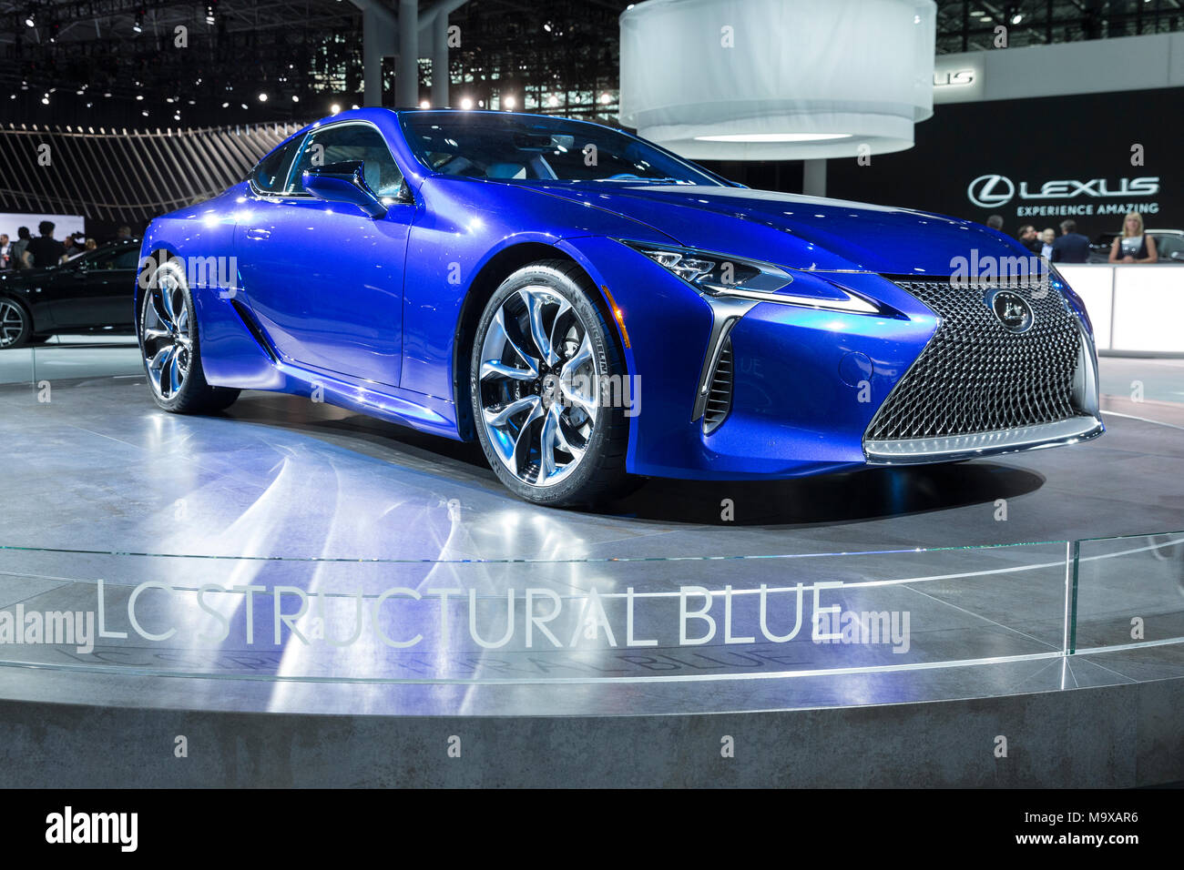 New York, USA. 28th Mar, 2018. Lexus LC500 LC Structural Blue Coupe on display at 2018 New York