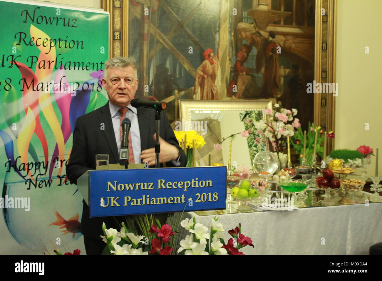 London, UK. 28th Mar, 2018. Steve McCabe MP, London, UK, 28/03/2018 - Cross-party MPs & Peers joined members of the Anglo-Iranian community for Nowruz celebration in the UK Parliament on Wednesday 28 March 2018. Steve McCabe MP joined other speakers to urge the Government to recognise and support the organised democratic opposition coalition, the NCRI, led by its President-elect, Maryam Rajavi, as a viable alternative to the current theocracy. Credit: Siavosh Hosseini/Alamy Live News Stock Photo