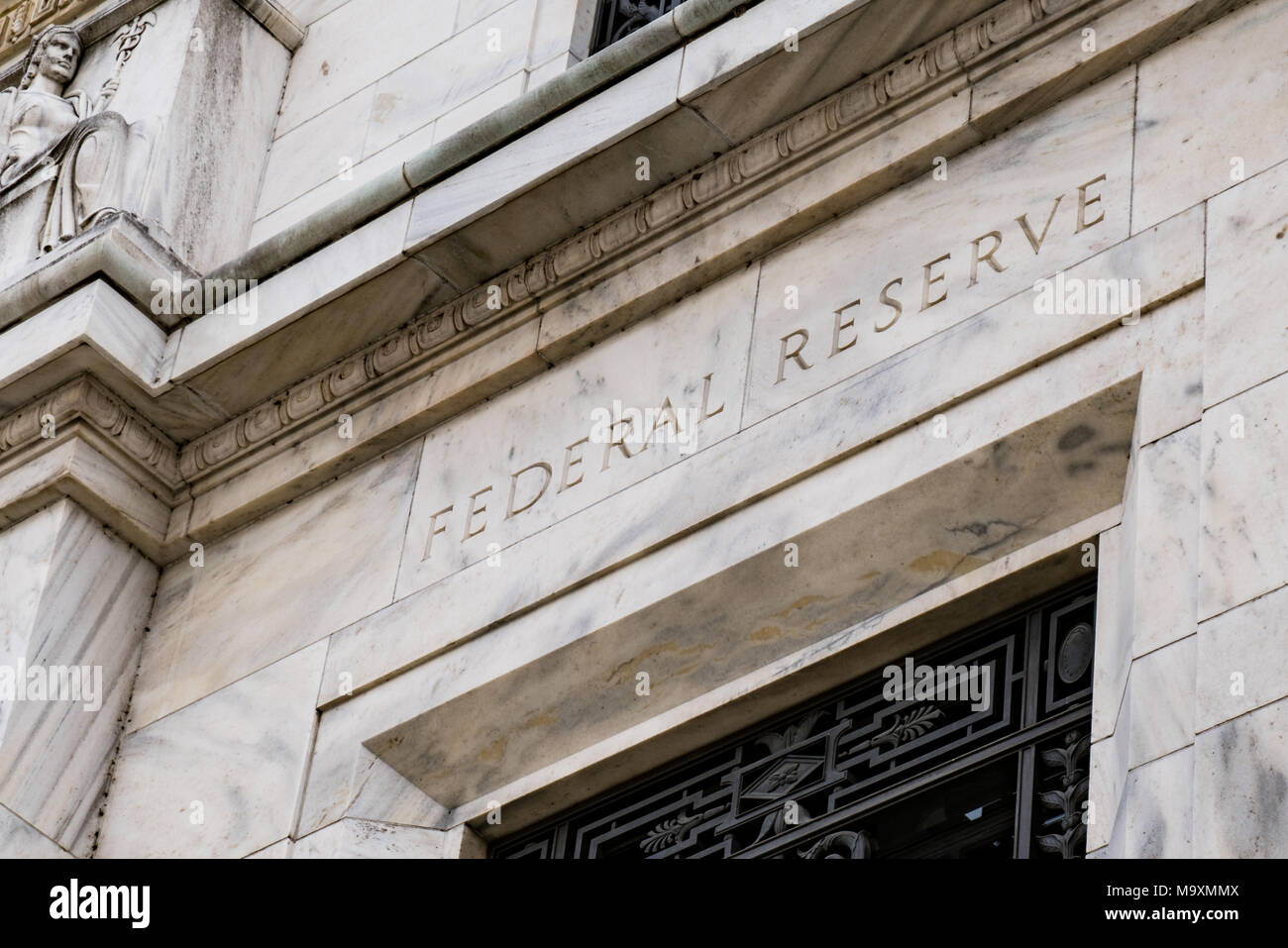 Facade on the Federal Reserve Building in Washington DC Stock Photo