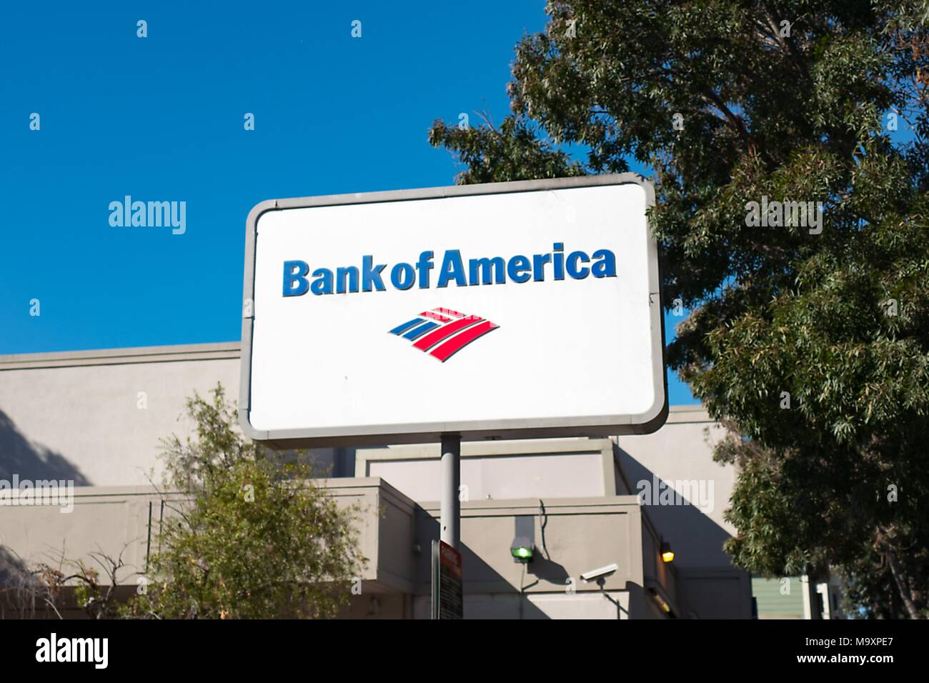 Sign with logo for Bank of America branch in the Gourmet Ghetto (North
