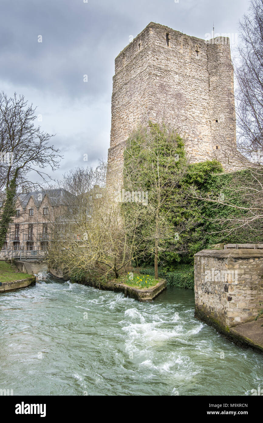 Tower of the castle next to Castle Mill stream in the town of Oxford, England. Stock Photo