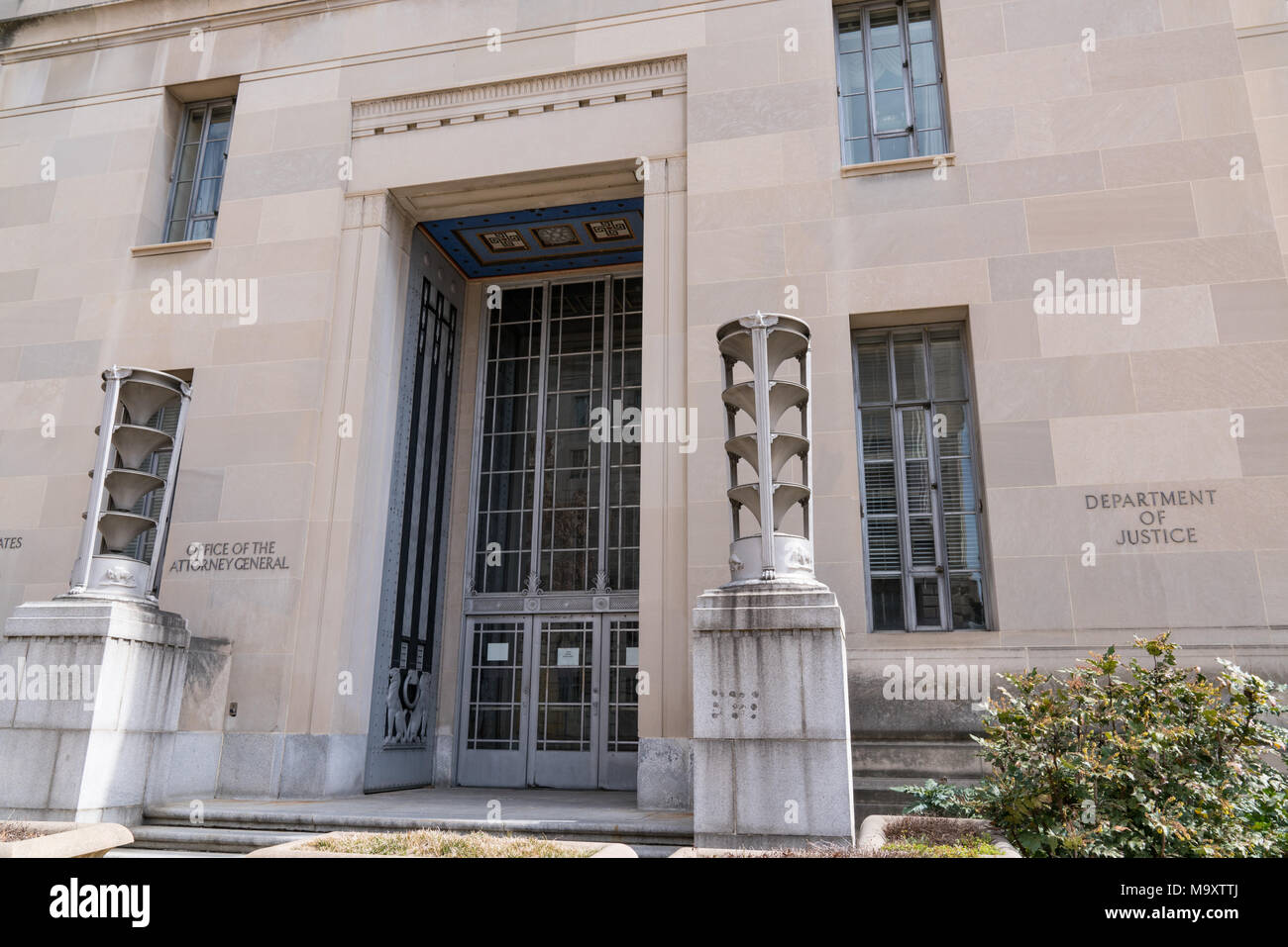 WASHINGTON, DC - MARCH 14, 2018: Exterior facade of the Department of Justice Building in Washington, DC Stock Photo
