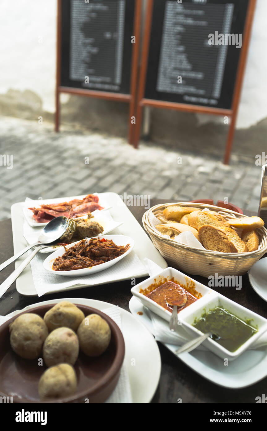dh  FOOD LANZAROTE Tapas snack lunch dishes meal menu cafe arrecife spain Stock Photo