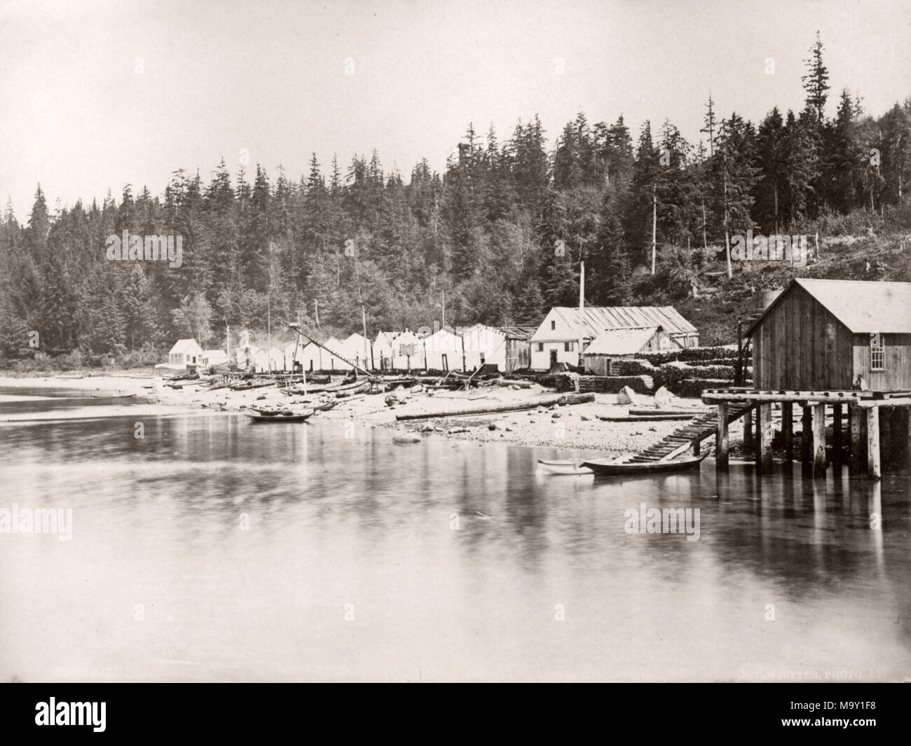 c. 1880s vintage photograph - North America - village Alert Bay on Cormorant Island, in the Regional District of Mount Waddington, British Columbia, Canada. Stock Photo
