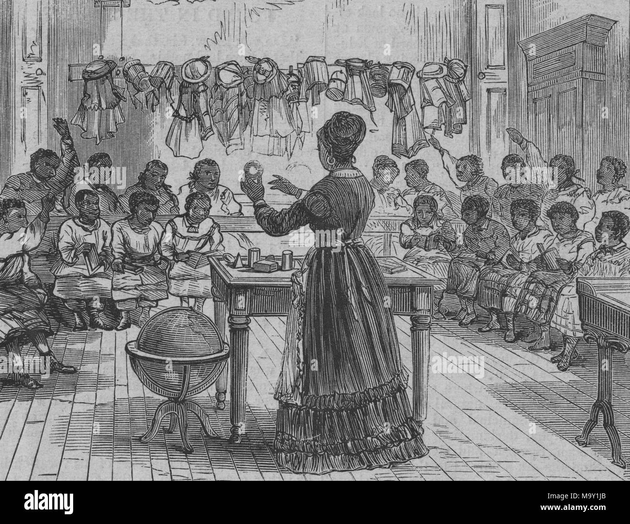 Illustration from journal article describing early African-American school in the American South, 1870. From the New York Public Library. () Stock Photo