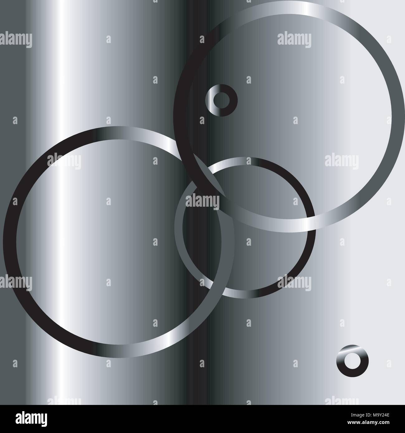 Vector design of shining glossy silver or black circles on gradient black and white background Stock Vector