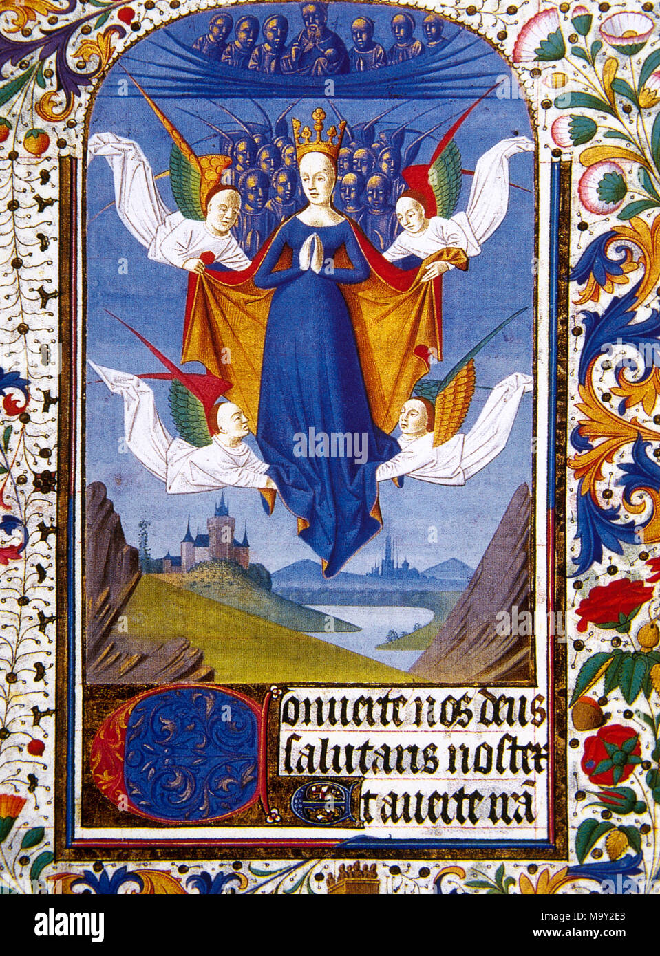 The Assumption of the Virgin Mary. Miniature. Book of Hours of the Duchess de Bourgogne (1457-1482). By Master of Mary of Burgundy, ca. 1480. Conde Museum. Chateau of Chantilly. France. Stock Photo
