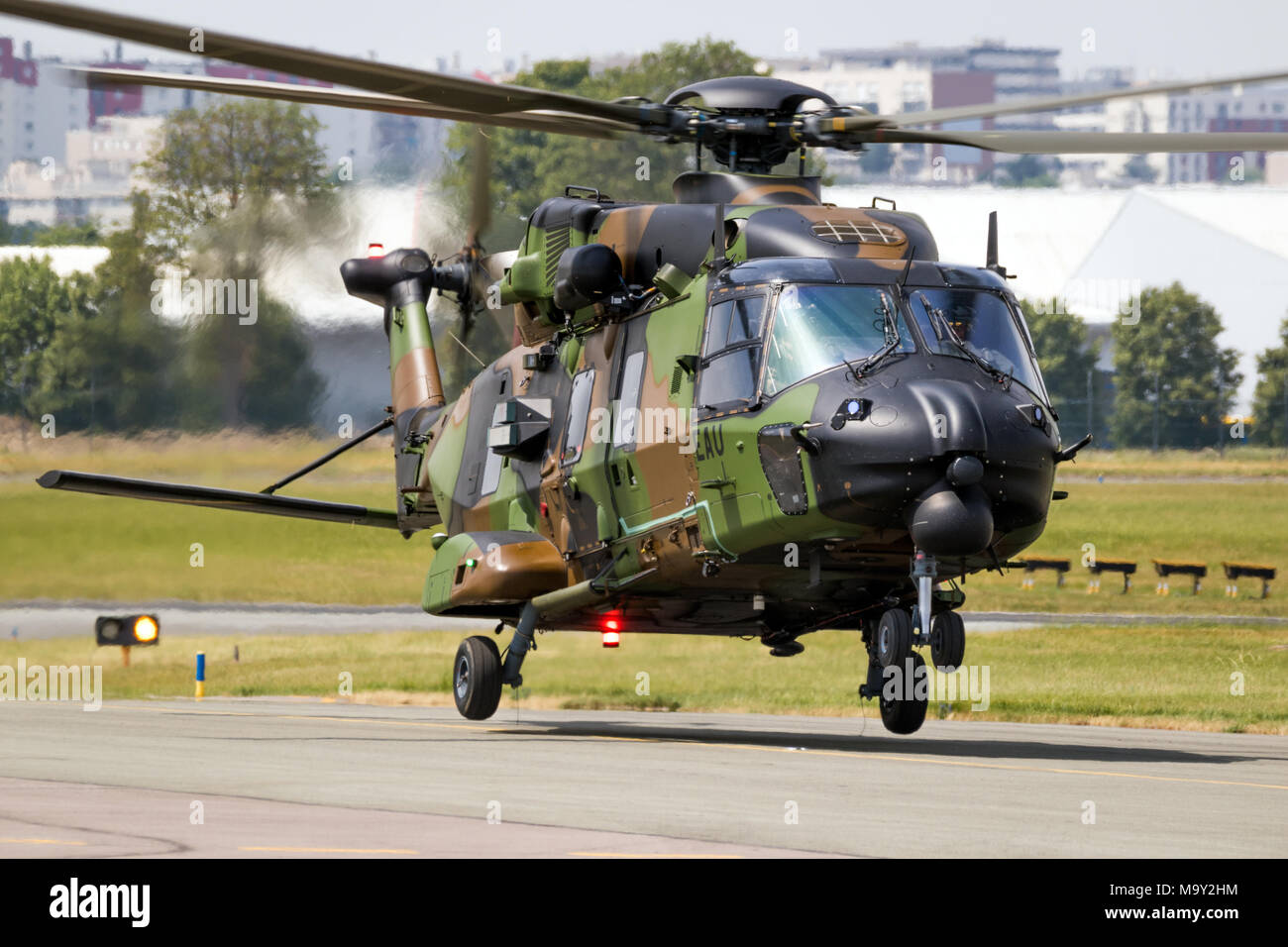 PARIS, FRANCE - JUN 22, 2017: French Army NHIndustries NH90-TTH Caiman helicopter landing during the Paris Air Show 2017 Stock Photo