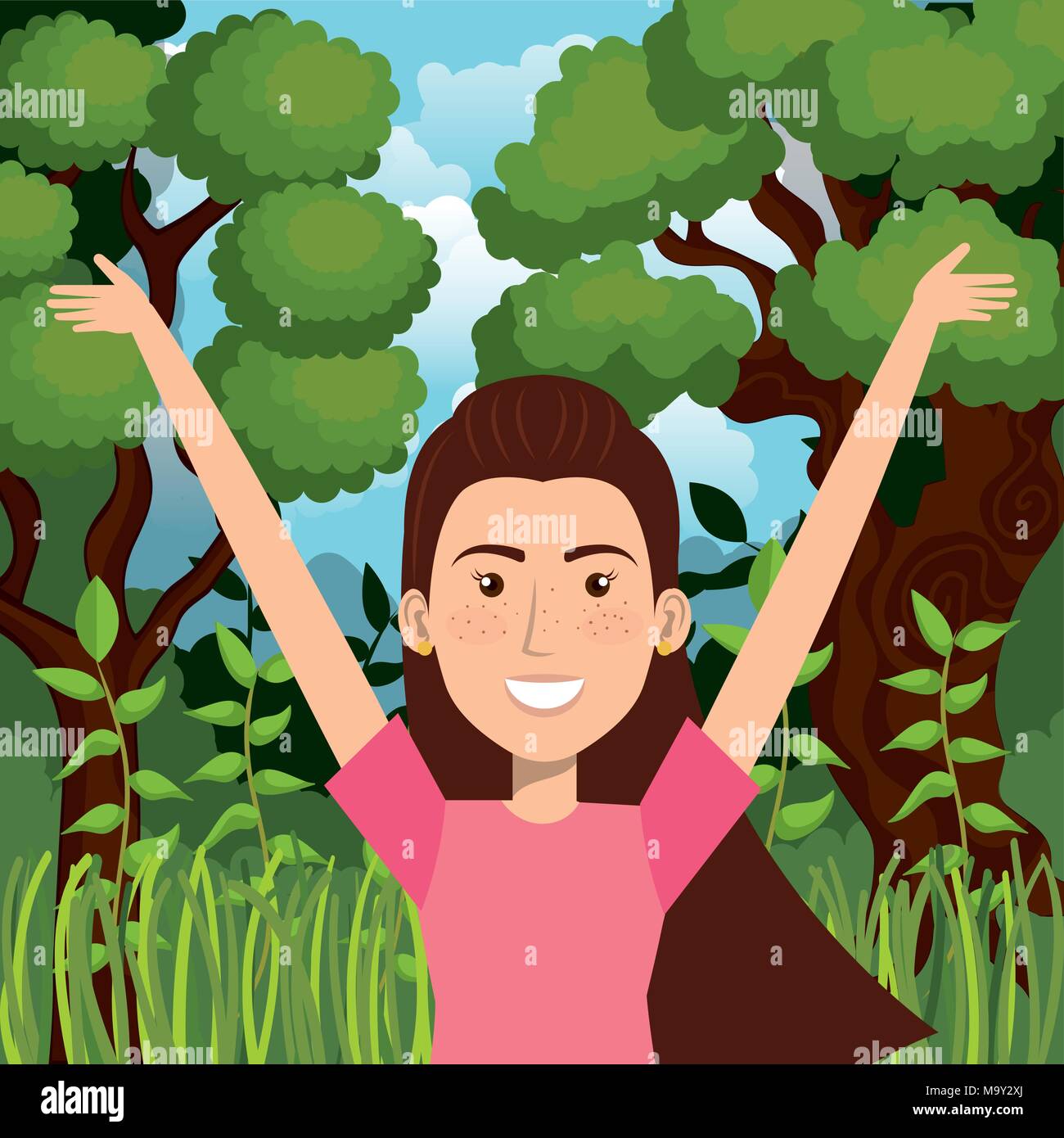 woman celebrating in the jungle Stock Vector