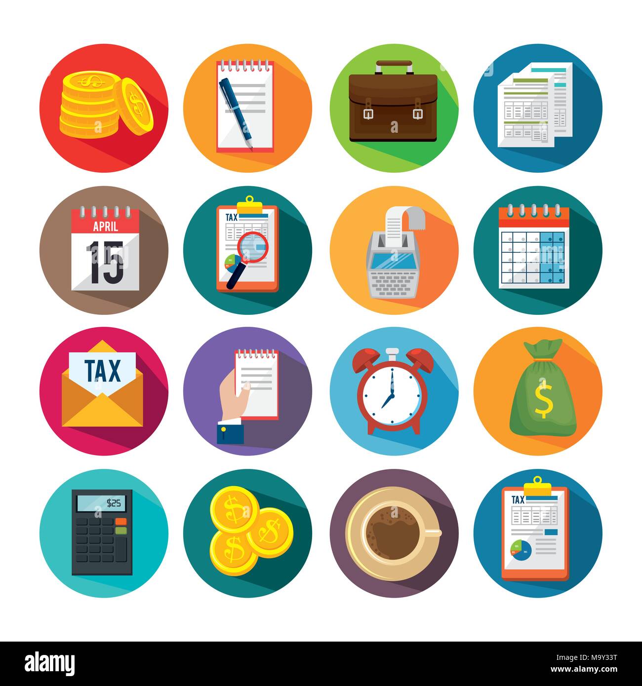 tax day time set icons Stock Vector