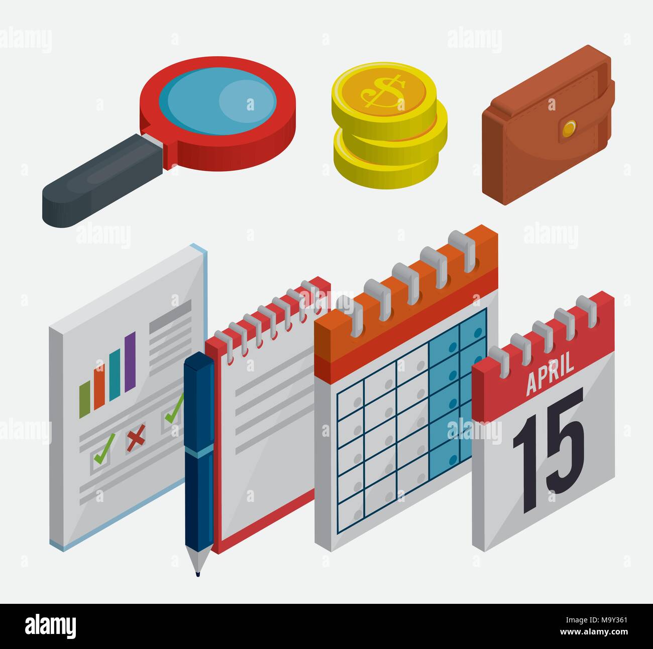 tax day time set icons Stock Vector