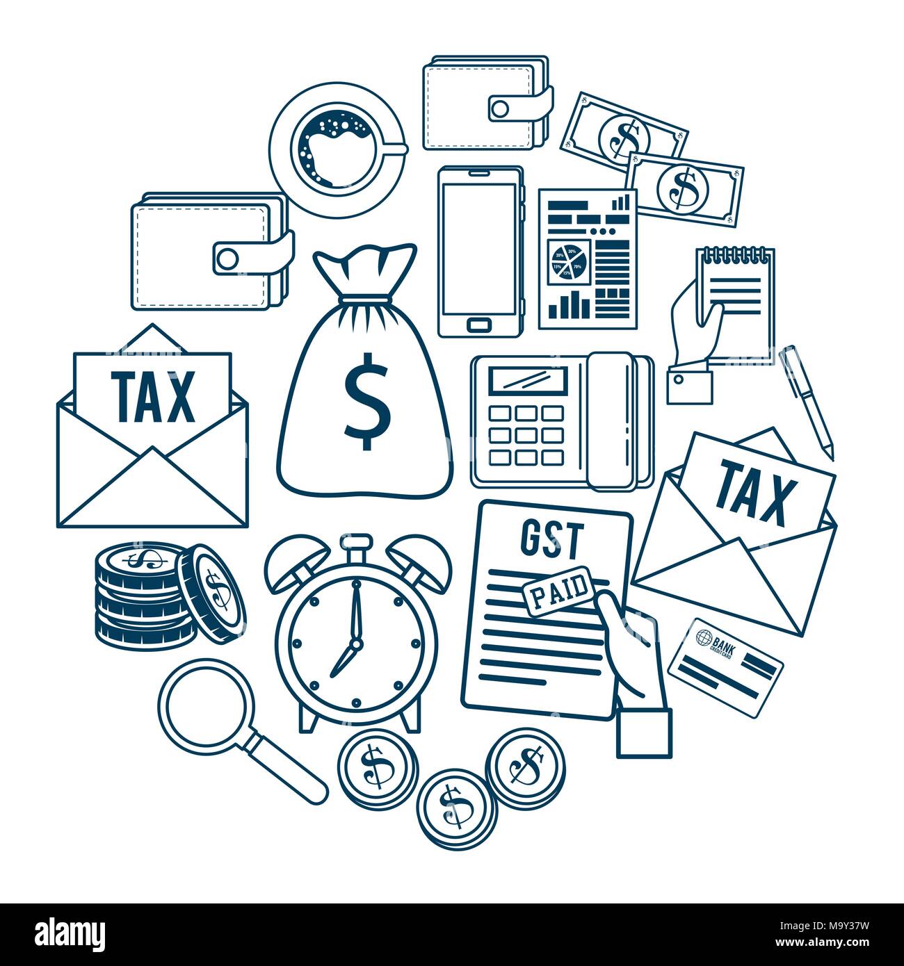 tax day time set icons Stock Vector