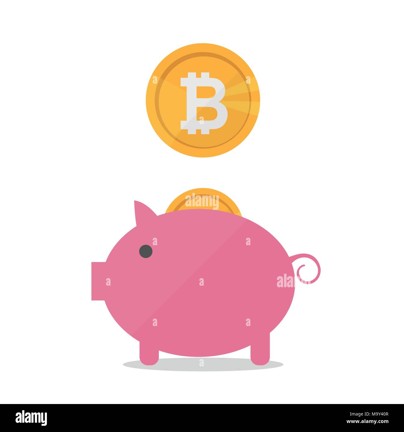Pig money box with falling bitcoins. Vector flat design banner concept Stock Vector
