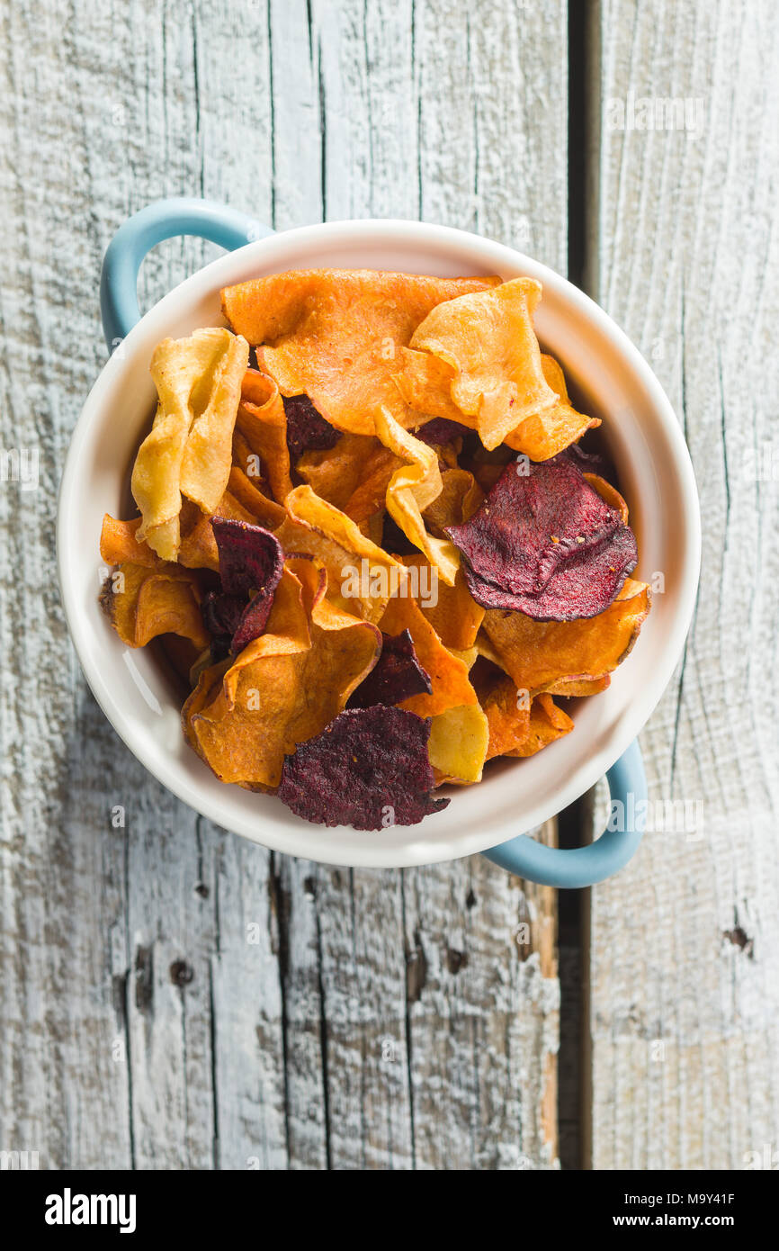 Mixed fried vegetable chips in pot Stock Photo Alamy